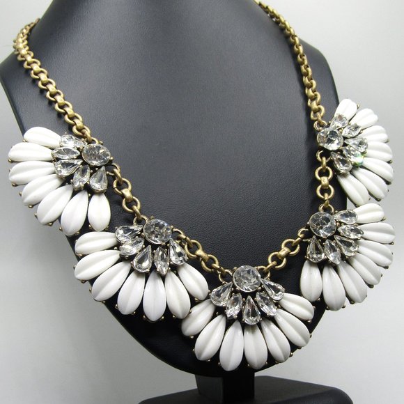 J. Crew Statement Necklace Milk Glass Rhinestones - Picture 1 of 4